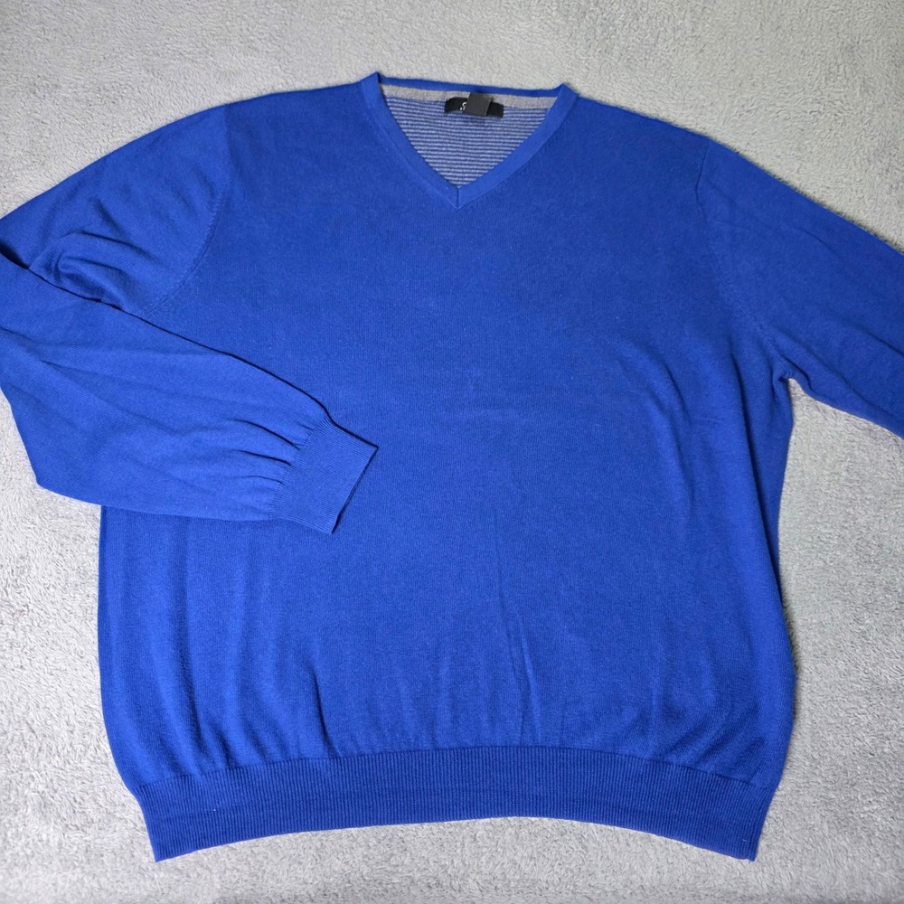 Foxcroft Womens XXL V-Neck Sweater Royal Blue Cotton Cashmere Blend Long Sleeve